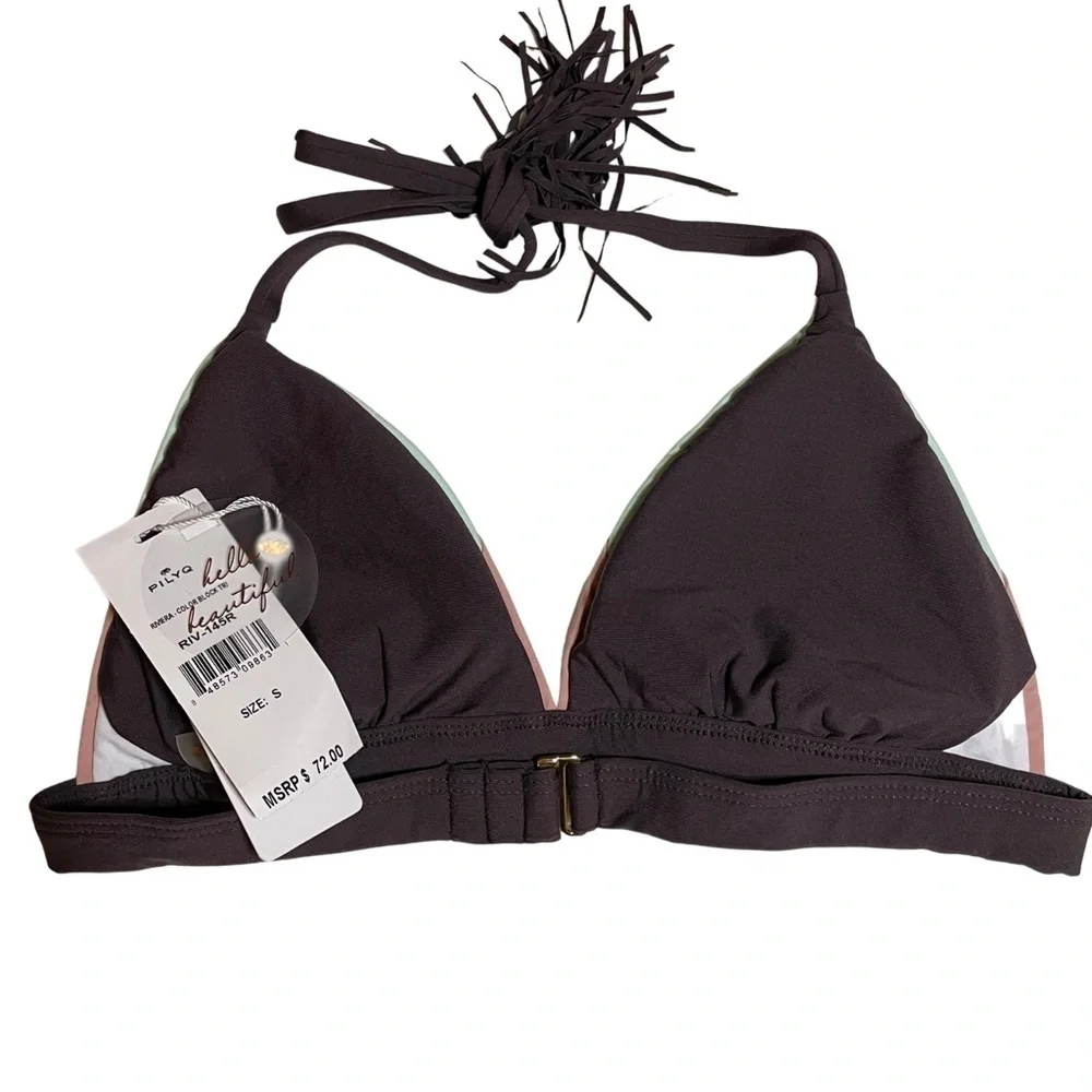 NWT Pilyq Color Block Triangle Halter Bikini Top Sz. S
